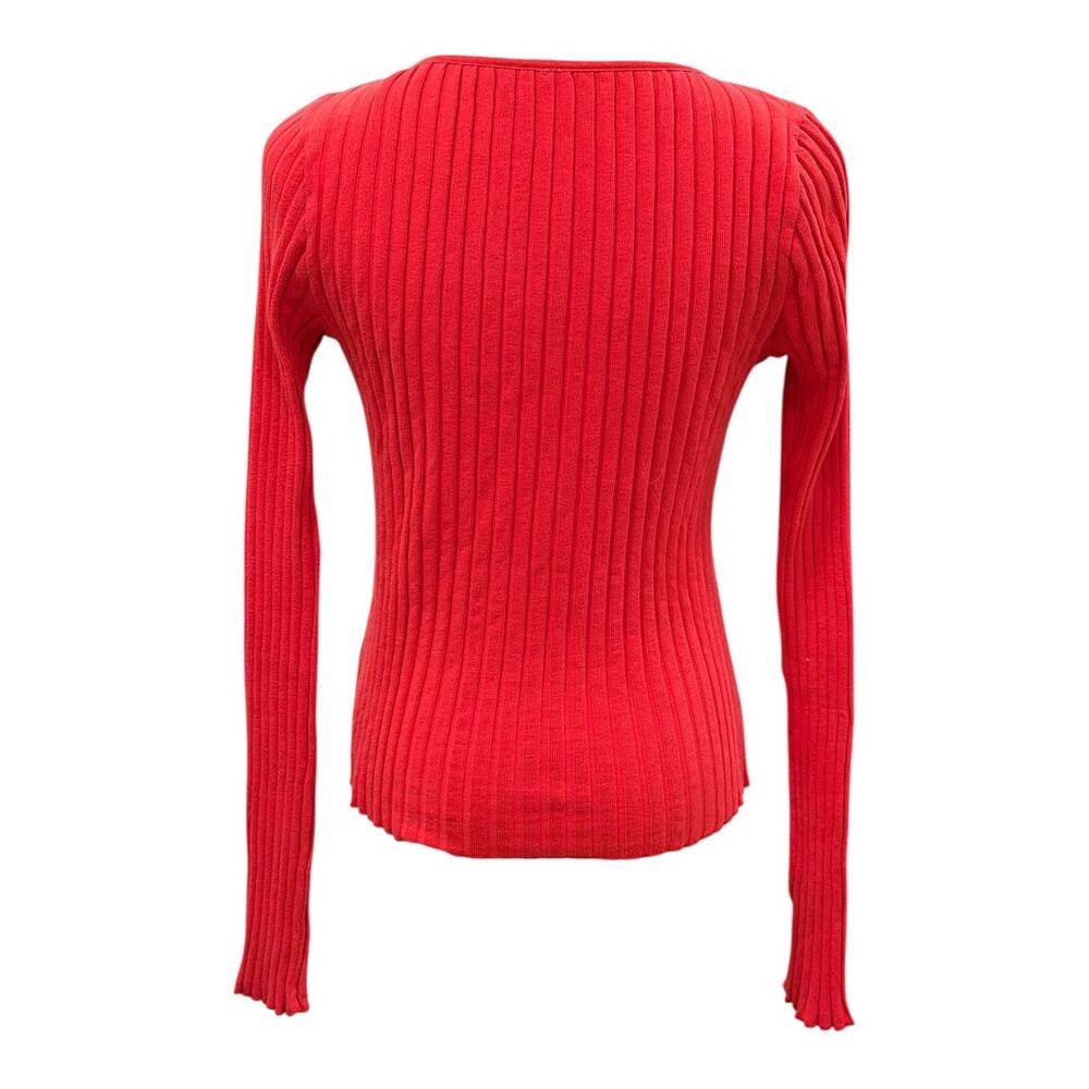 Free People Bright Red Ribbed Button-Front Cardigan - Picture 6 of 7
